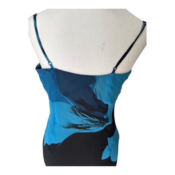 Vtg Express 90s Y2K Silk Slip Dress Ruffle Asymmetric Dark Fairy Midi Sz 2 Blue - Picture 10 of 15